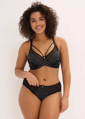 Maxislip met sierlijk kant, Kleur: zwart-mat zilverkleur