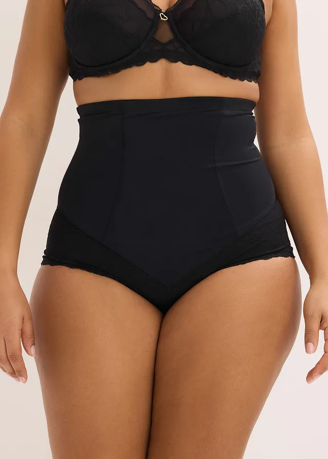 Medium corrigerende hipster met kant, high waist, Kleur: zwart