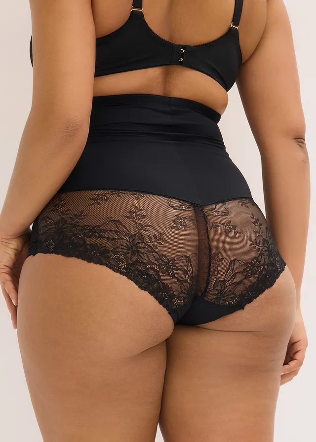Medium corrigerende hipster met kant, high waist, Kleur: zwart