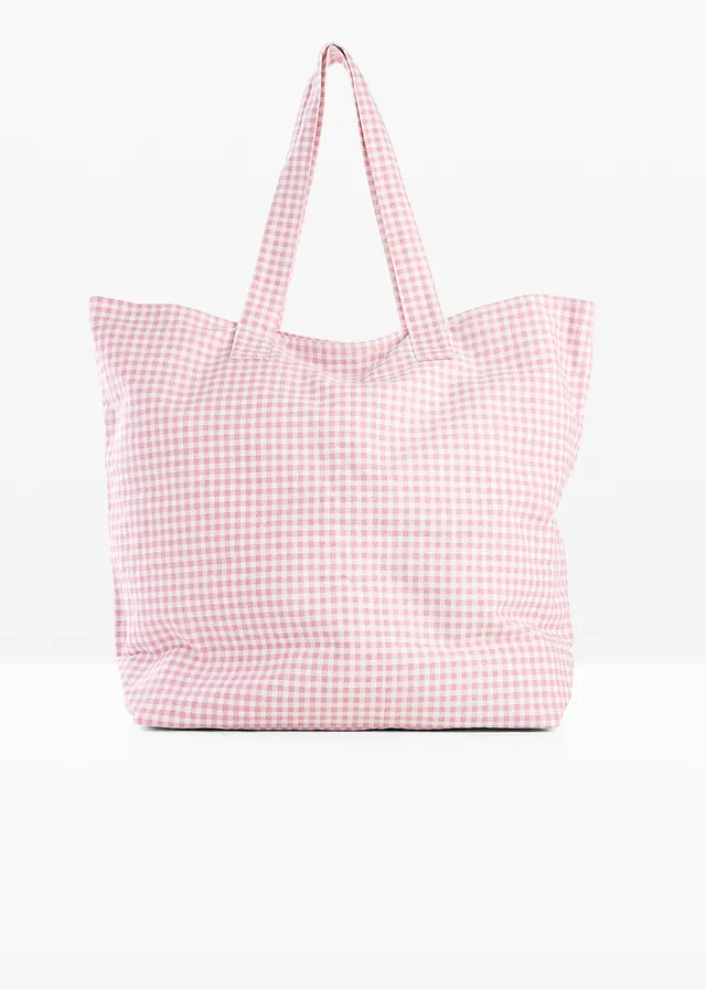 Canvas shopper met Vichy-ruit, Kleur: mauve-wolwit geruit