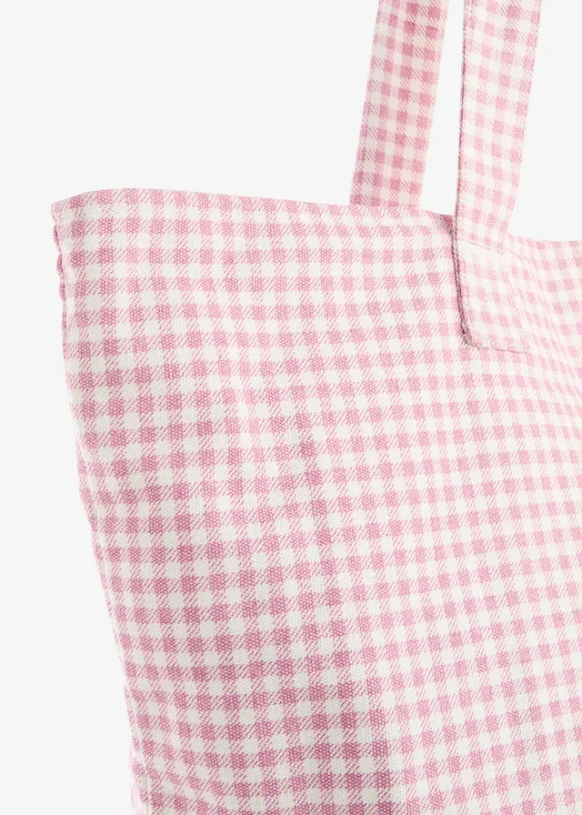 Canvas shopper met Vichy-ruit, Kleur: mauve-wolwit geruit