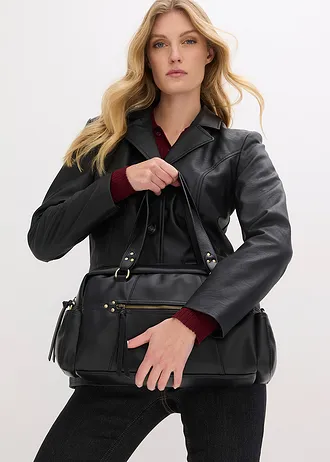 Handtas met diverse vakken, Kleur: zwart