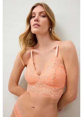 Bralette zonder beugels met gebloemd kant • soft papaya • bonprix online shop
