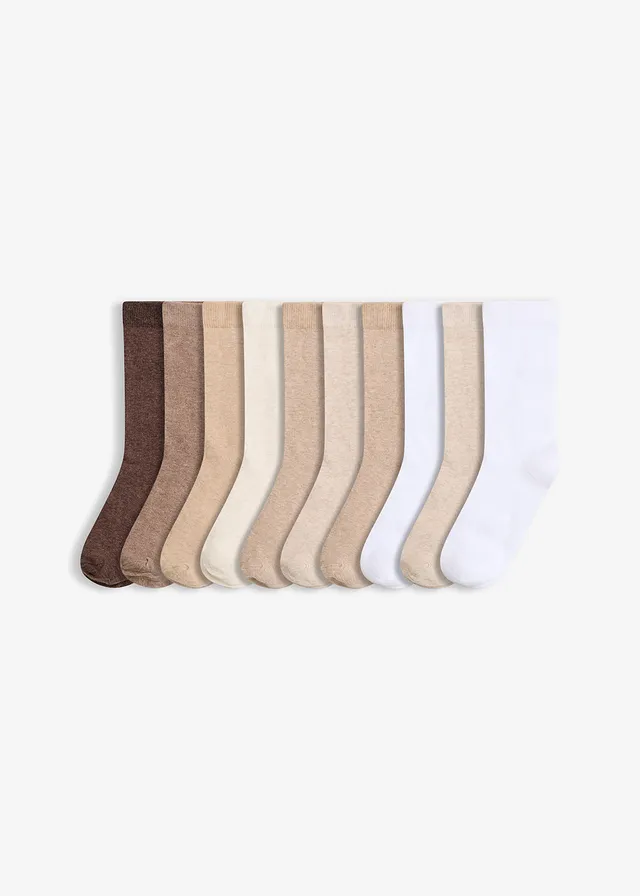 Lot de 10 paires de chaussettes en coton majoritaire, Couleur: marron+blanc+beige