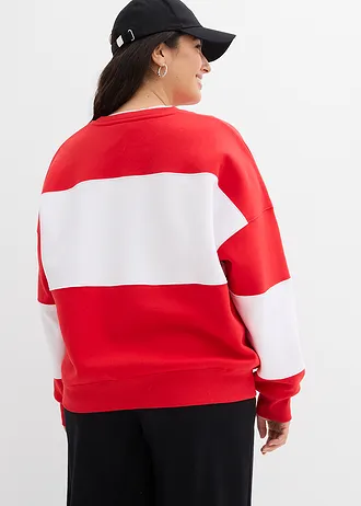 Oversized sweater van een zachte katoenmix, Kleur: aardbeirood-wit met print