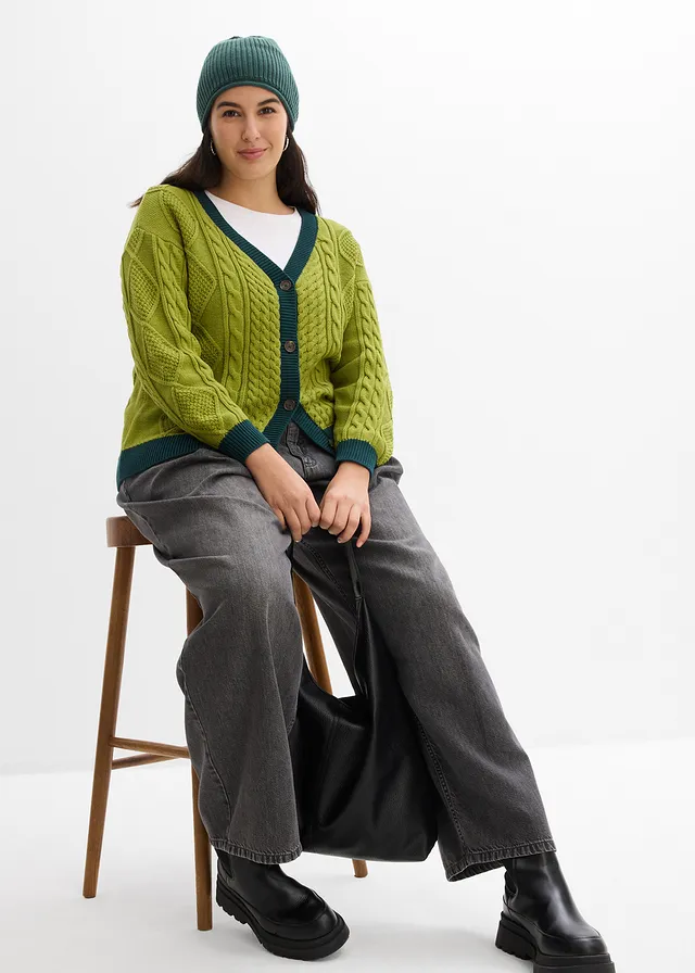 Gilet en maille 100% coton, Couleur: vert mousse-vert profond