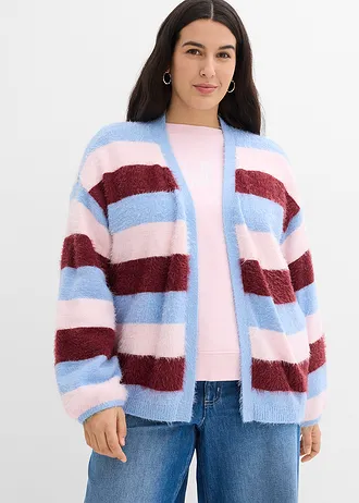Gilet oversize en maille, Couleur: rose clair-rouge rubis-bleu clair rayé