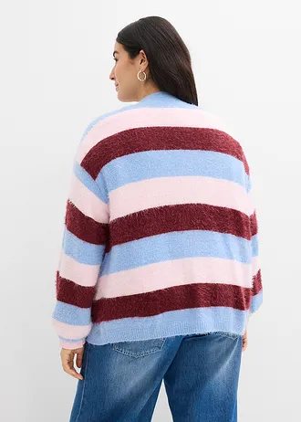 Oversized vest, Kleur: lichtroze-robijnrood-lichtblauw gestreept