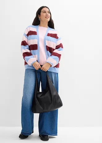 Oversized vest, Kleur: lichtroze-robijnrood-lichtblauw gestreept