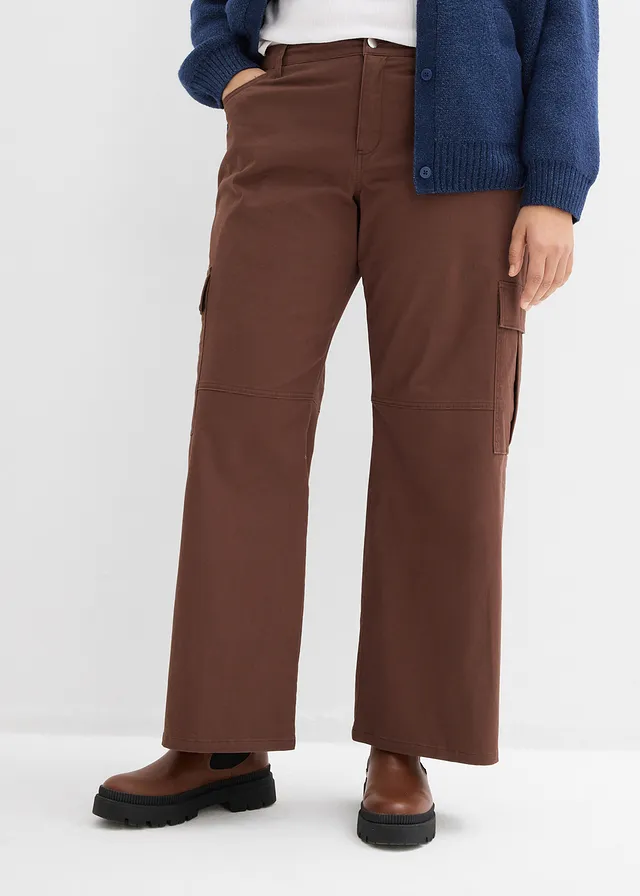Pantalon cargo en coton extensible, Couleur: marron