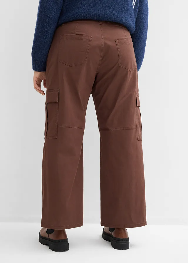Pantalon cargo en coton extensible, Couleur: marron