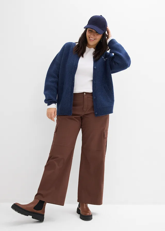 Pantalon cargo en coton extensible, Couleur: marron