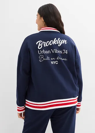 Oversized sweater van puur biologisch katoen, Kleur: donkerblauw-wit-aardbeirood met print