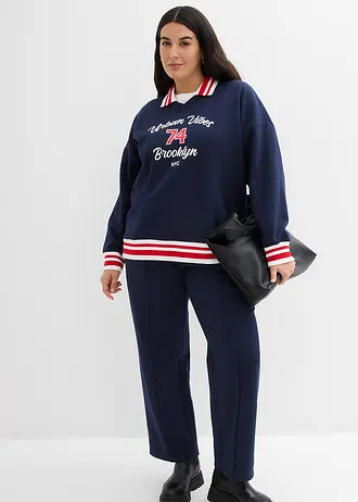 Oversized sweater van puur biologisch katoen, Kleur: donkerblauw-wit-aardbeirood met print