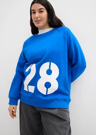Oversized sweater van biologisch katoen, Kleur: arctisch blauw-wit met print