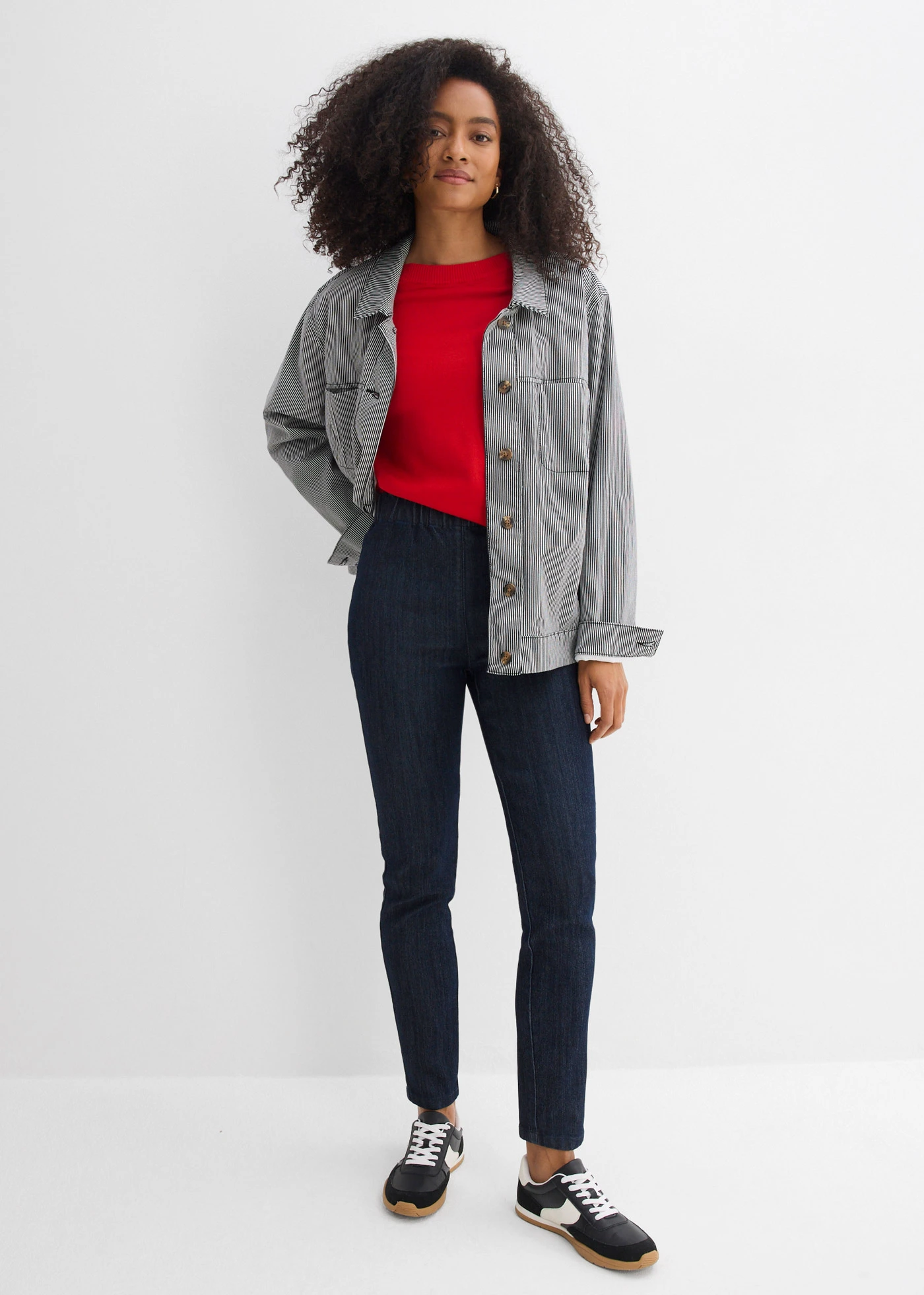 Jean slim taille haute, cropped • bleu foncé denim brut • Boutique bonprix