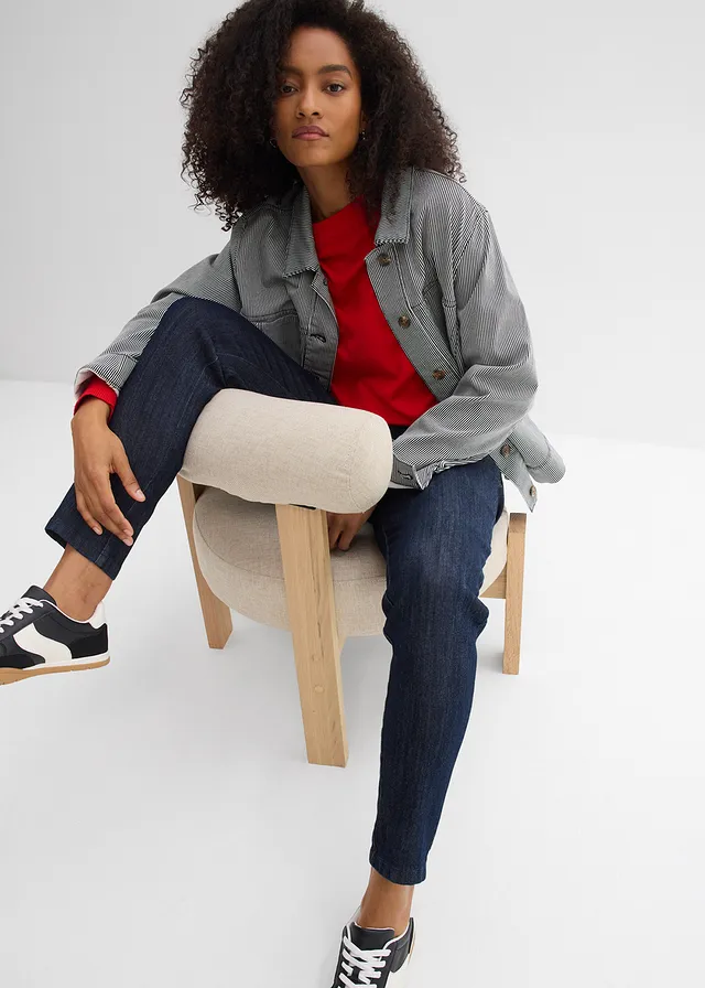 Slim fit jeans, cropped, high waist • diepblauw denim ongewassen • product-page.page-title-suffix