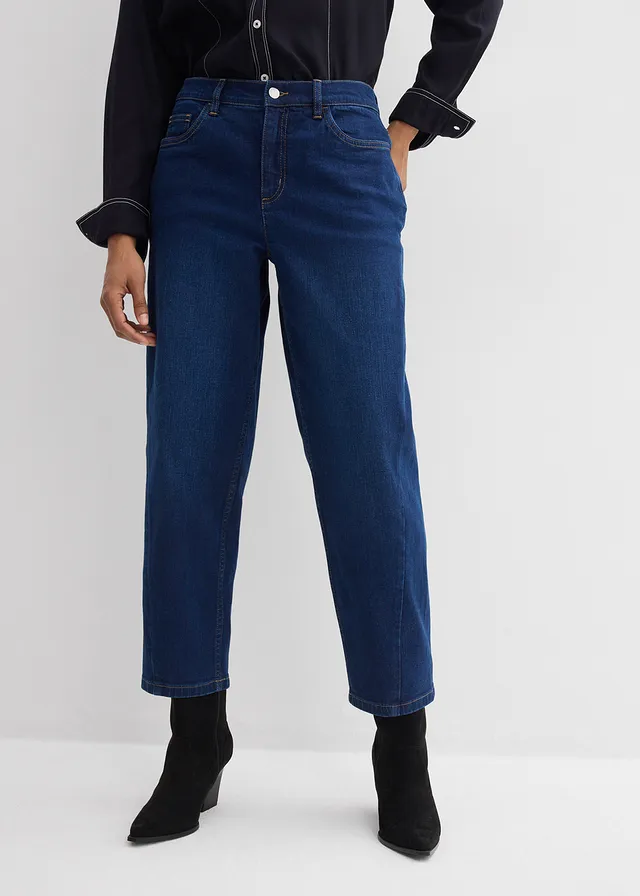 Džínsy Barrel, Mid Waist, bio bavlna • tmavomodrá denim used • obchod bonprix