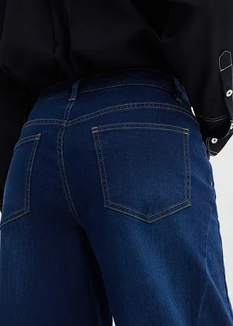 Barrel jeans, mid waist, biologisch katoen • donkerblauw denim used • bonprix online shop