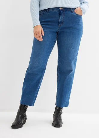 Straight jeans, mid waist, biologisch katoen cropped, Kleur: blauw denim used