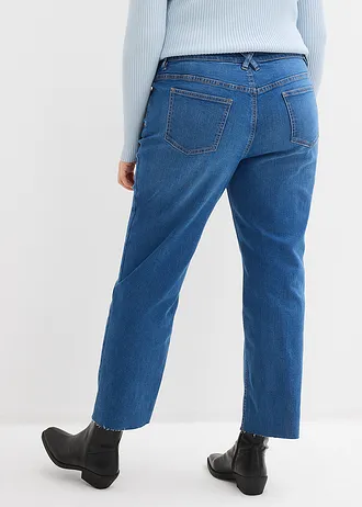 Straight jeans, mid waist, biologisch katoen cropped, Kleur: blauw denim used