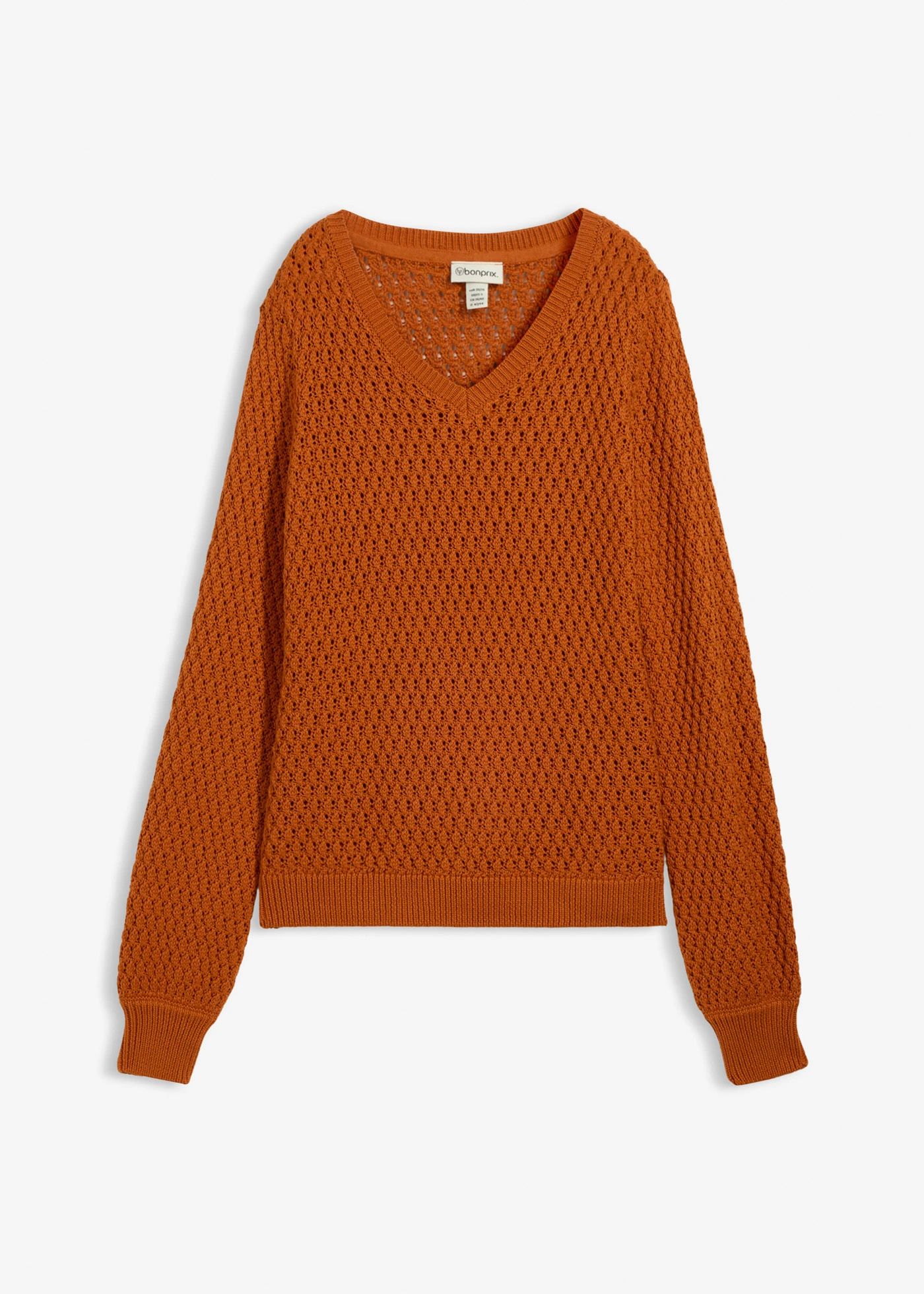 Pulover din material cu bumbac • maro/oranj • magazin bonprix