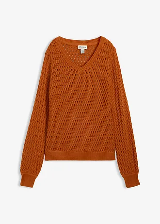 Sweter z mieszanki bawełny • pomarańczowo-brązowy • sklep bonprix