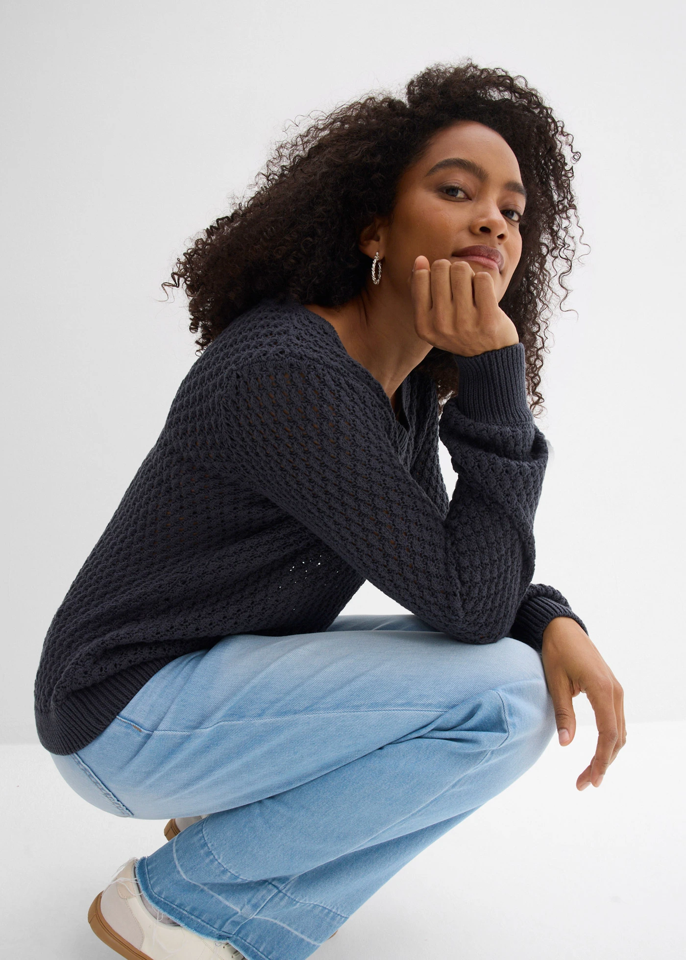 Trui in een katoenmix • nachtblauw • bonprix online shop