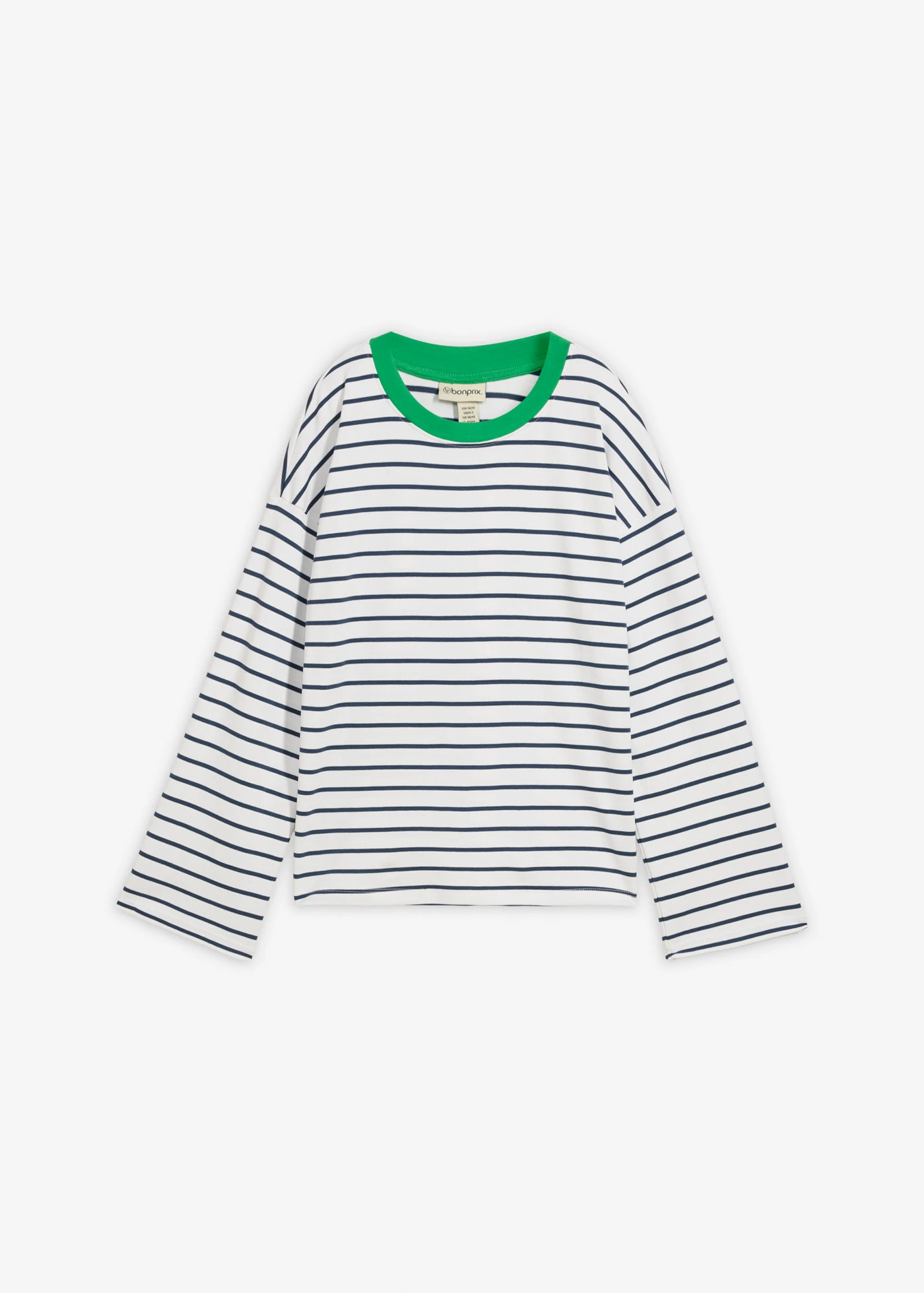 Bluză oversized cu mâneci lungi din bumbac organic 100% • alb/verde natural/albastru profund dungat • magazin bonprix