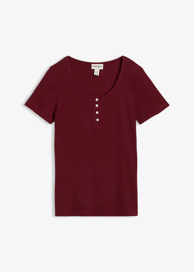 Henley shirt van biologisch katoen, Kleur: esdoornrood