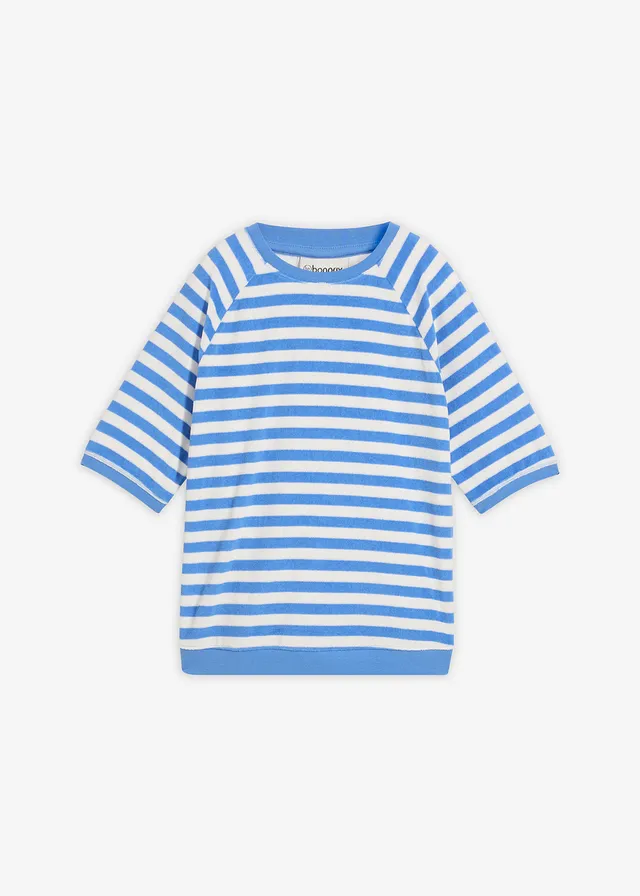 T-shirt en tissu éponge doux • bleu moyen-écru rayé • Boutique bonprix