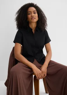 Rövid ujjú sztreccsblúz pamut keverékből • fekete • bonprix áruház