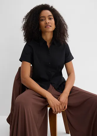 Strečová halenka s krátkým rukávem, z bavlněné směsi • černá • bonprix obchod