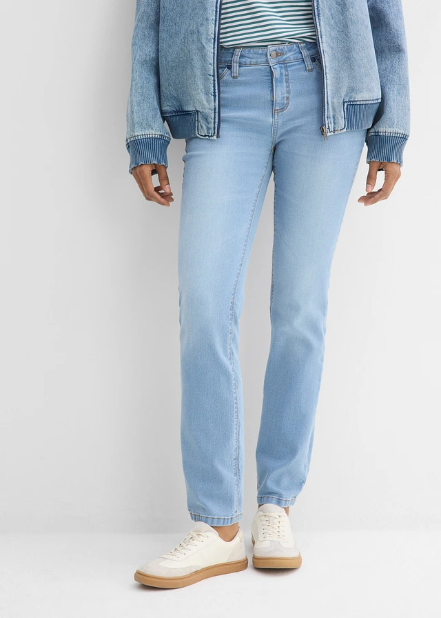 Jean droit taille mi-haute, extensible • bleu clair denim used • product-page.page-title-suffix