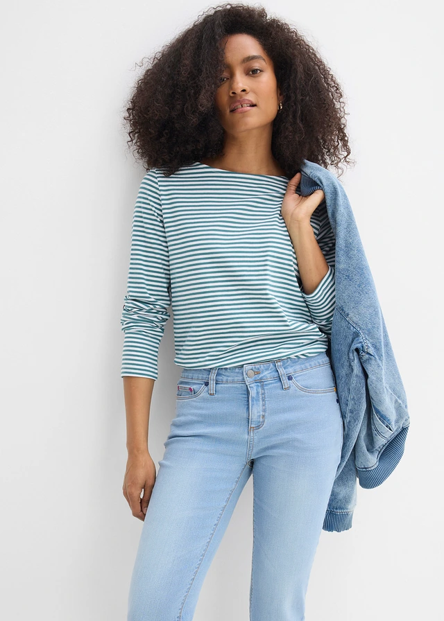 Dżinsy ze stretchem straight, mid waist • jasnoniebieski denim "used" • sklep bonprix