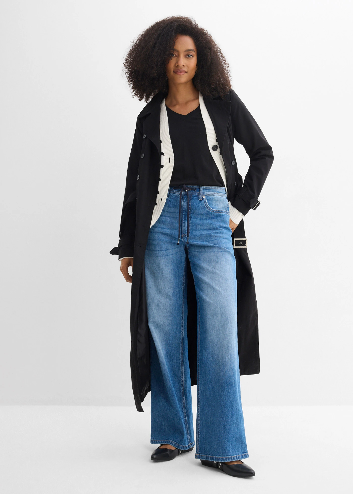 Jean droit loose, taille haute • bleu moyen denim used • Boutique bonprix