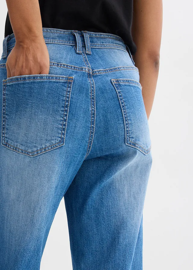 Blugi drepți Loose, High Waist • albastru mediu denim uzat • magazin bonprix