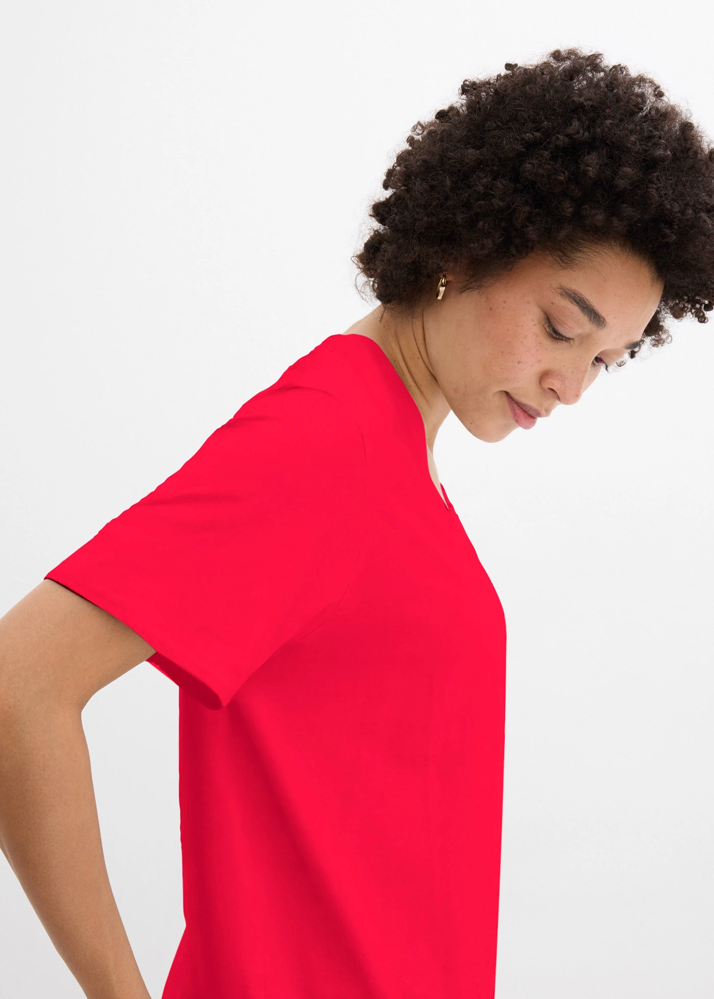 Wijd longshirt met V-hals, korte mouw  (set van 5) • wit/donkerblauw gestreept+lavarood+lichtblauw • bonprix online shop