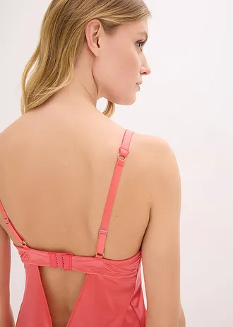 Babydoll van glanzend materiaal en gebloemd borduursel • koraalpink • bonprix online shop