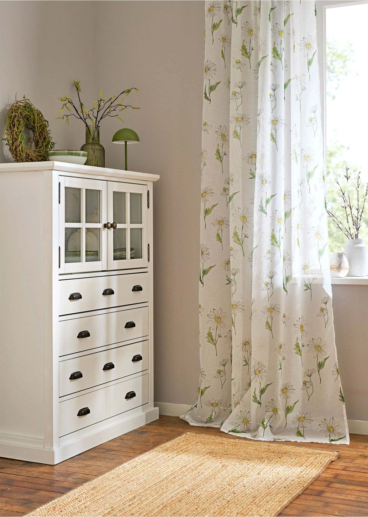 Gordijn met bloemenprint (1 stuk) • wit-groen • bonprix online shop