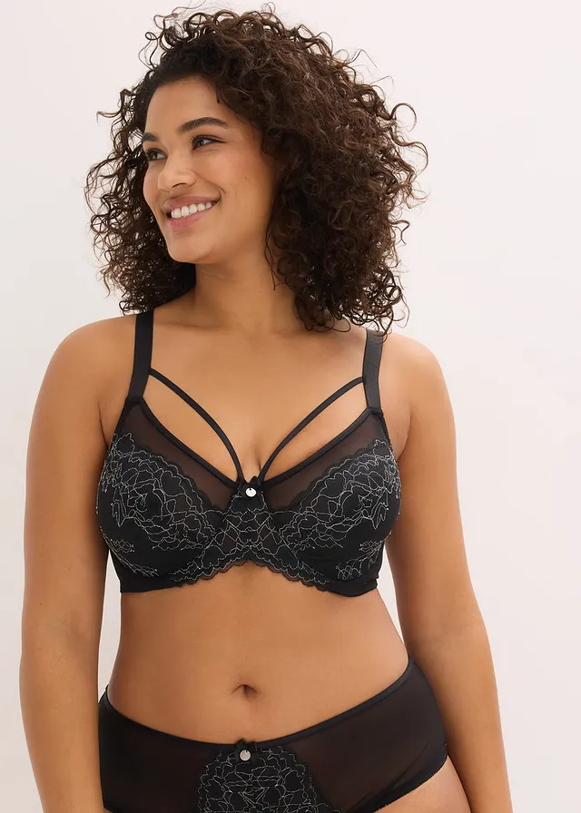 Soutien-gorge minimiseur avec dentelle, Couleur: noir/argenté mat