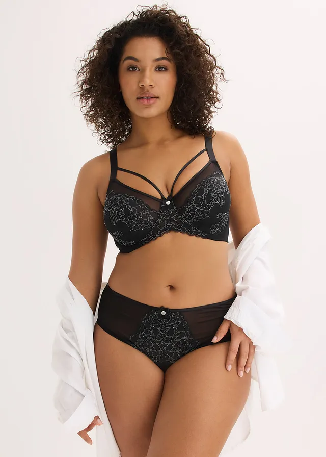 Soutien-gorge minimiseur avec dentelle, Couleur: noir/argenté mat
