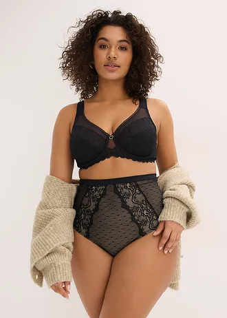 Corrigerende string met kant, Kleur: zwart