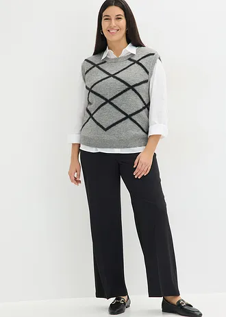 Pull sans manches à motif en maille poilue, Couleur: gris chiné-noir graphique