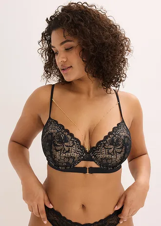 Voorgevormde bh met afneembare ketting, Kleur: zwart-lichtbruin