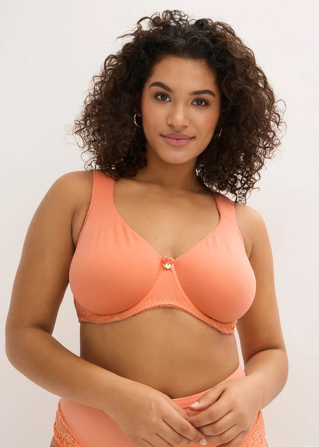 Lot de 2 soutiens-gorge coton moulés à armatures, Couleur: marron foncé + orange papaye