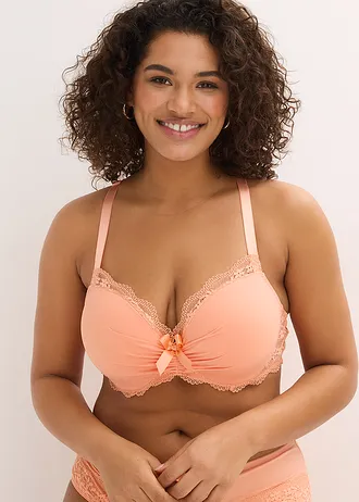 Voorgevormde bh met gebloemd kant, Kleur: soft papaya