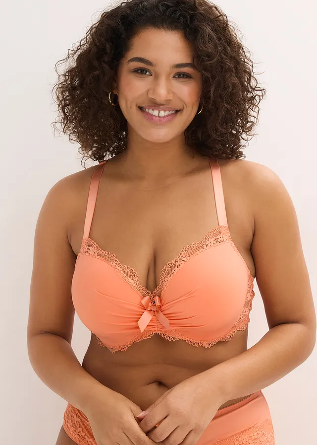 Soutien-gorge à coques et dentelle florale, Couleur: orange papaye
