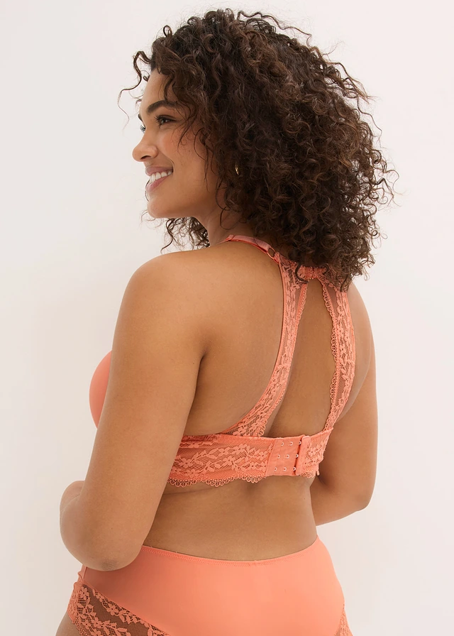 Soutien-gorge à coques et dentelle florale, Couleur: orange papaye