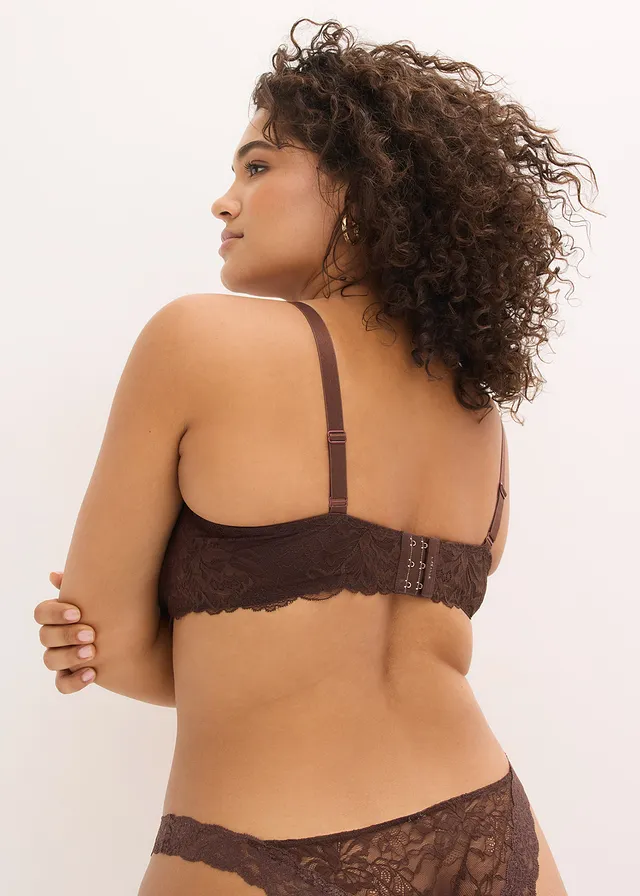 Beugel bh met een kleine padding en sierlijk kant, Kleur: donkerbruin